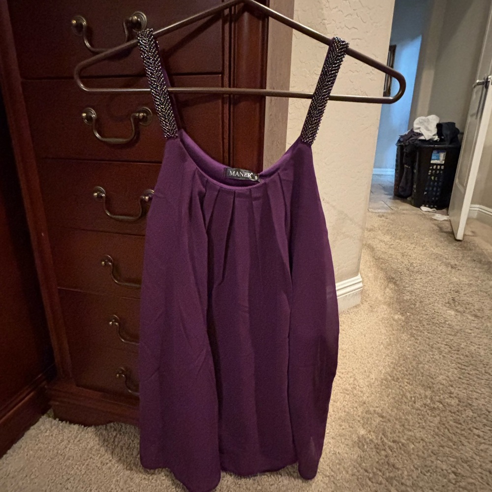 Manek Purple Beaded Strap Evening Dress